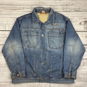 Sean John Jacket Jean Y2K XL Button Up Blue Denim Pockets Long Sleeve Classic
